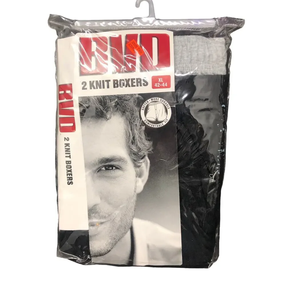 BVD Knit Boxers XL 42-44 Two-Pack Four Total Black Navy Heather‎ Gray VTG 1999